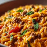 Ground Beef Orzo with Tomato Cream Sauce First Image