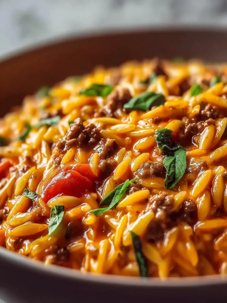Ground Beef Orzo with Tomato Cream Sauce First Image