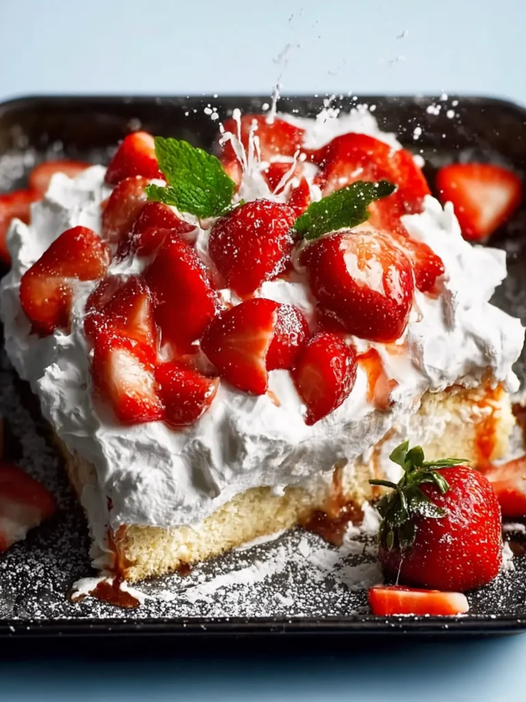 Tres Leches Cake with Whipped Cream and Strawberries First Image