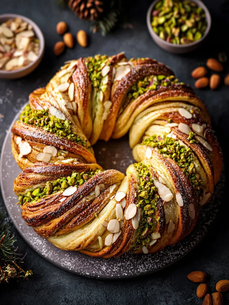 Irresistible Pistachio Almond Sweet Bread Wreath Recipe First Image